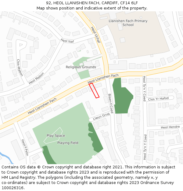 92, HEOL LLANISHEN FACH, CARDIFF, CF14 6LF: Location map and indicative extent of plot