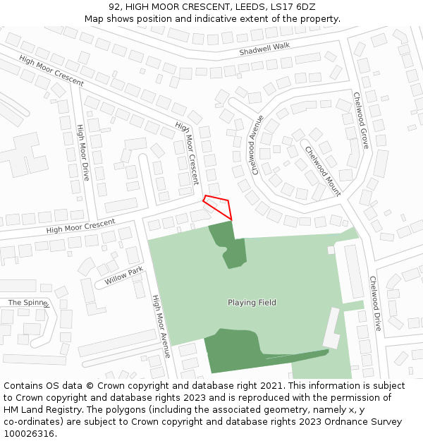 92, HIGH MOOR CRESCENT, LEEDS, LS17 6DZ: Location map and indicative extent of plot