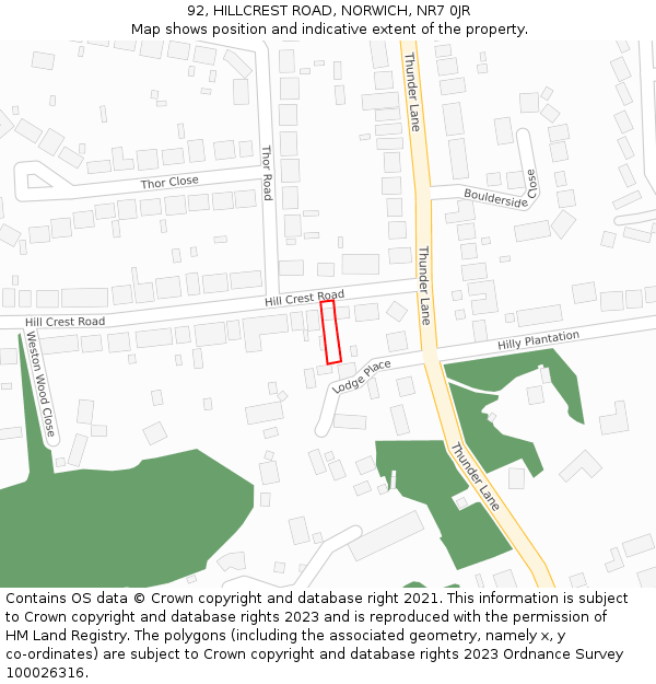 92, HILLCREST ROAD, NORWICH, NR7 0JR: Location map and indicative extent of plot
