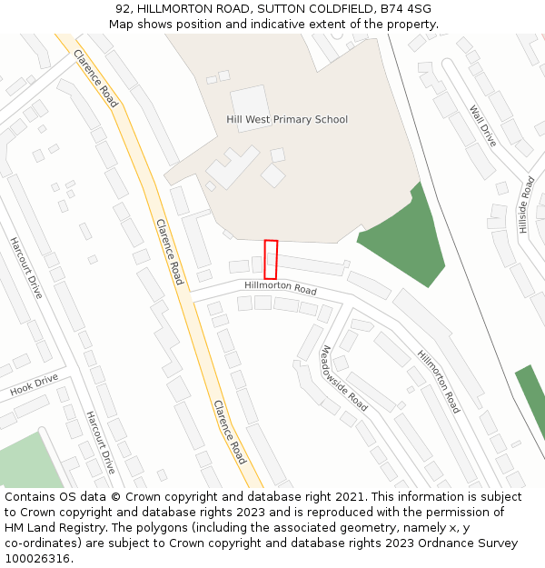 92, HILLMORTON ROAD, SUTTON COLDFIELD, B74 4SG: Location map and indicative extent of plot