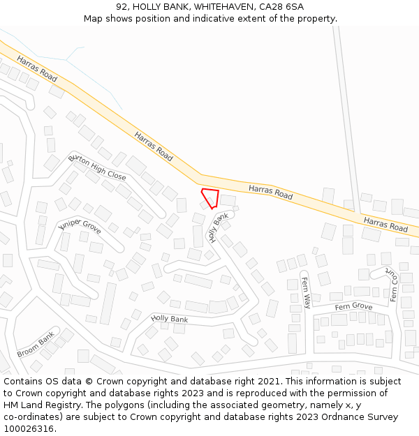 92, HOLLY BANK, WHITEHAVEN, CA28 6SA: Location map and indicative extent of plot