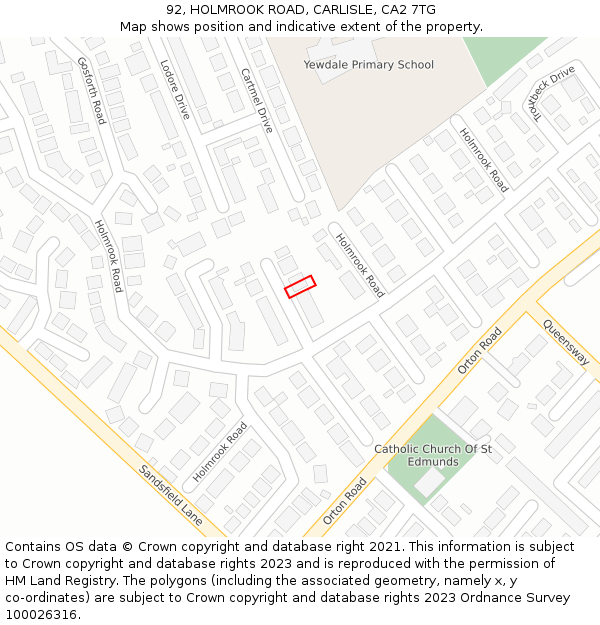 92, HOLMROOK ROAD, CARLISLE, CA2 7TG: Location map and indicative extent of plot