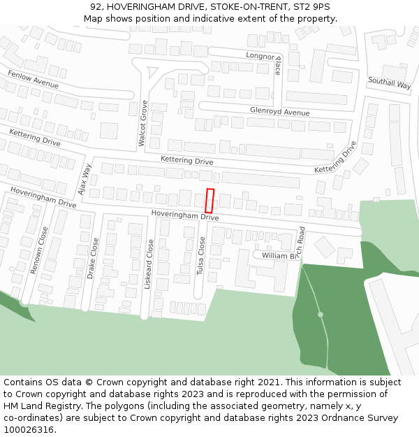 92, HOVERINGHAM DRIVE, STOKE-ON-TRENT, ST2 9PS: Location map and indicative extent of plot