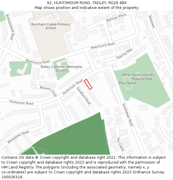 92, HUNTSMOOR ROAD, TADLEY, RG26 4BX: Location map and indicative extent of plot