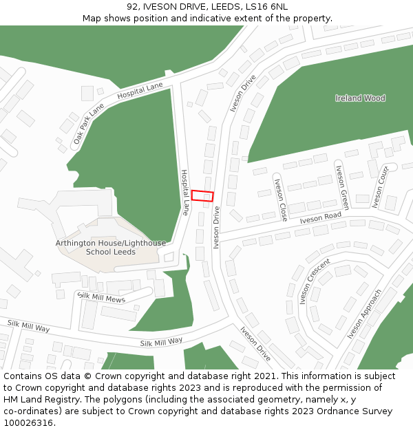 92, IVESON DRIVE, LEEDS, LS16 6NL: Location map and indicative extent of plot