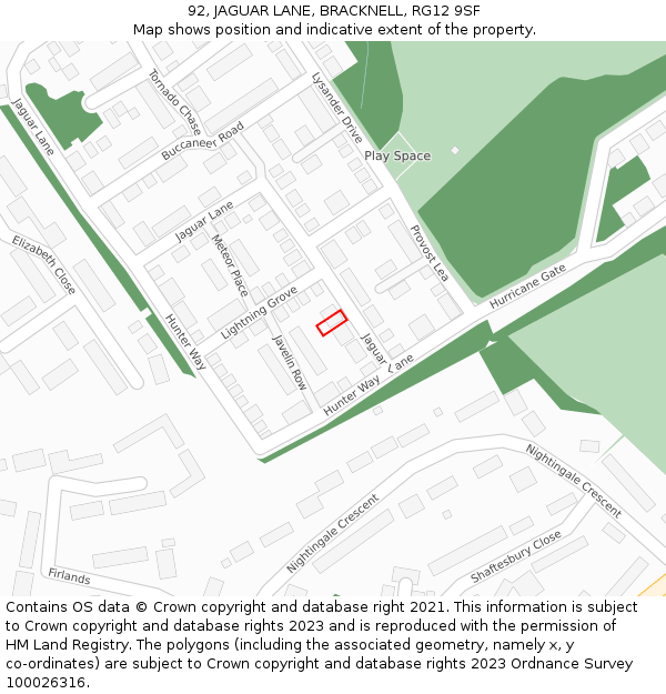 92, JAGUAR LANE, BRACKNELL, RG12 9SF: Location map and indicative extent of plot