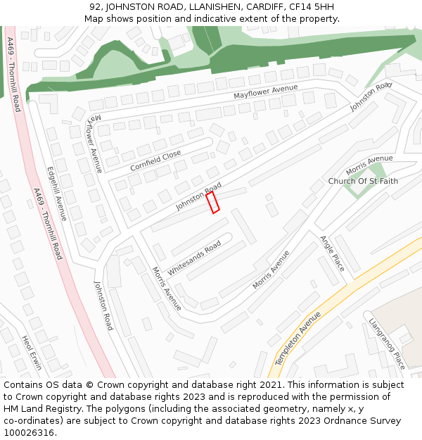 92, JOHNSTON ROAD, LLANISHEN, CARDIFF, CF14 5HH: Location map and indicative extent of plot