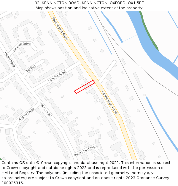 92, KENNINGTON ROAD, KENNINGTON, OXFORD, OX1 5PE: Location map and indicative extent of plot