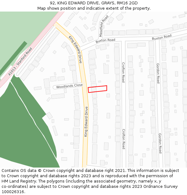 92, KING EDWARD DRIVE, GRAYS, RM16 2GD: Location map and indicative extent of plot