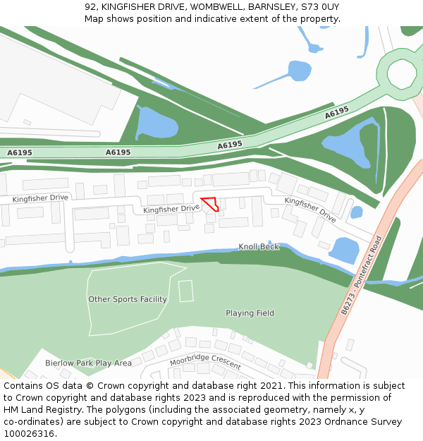 92, KINGFISHER DRIVE, WOMBWELL, BARNSLEY, S73 0UY: Location map and indicative extent of plot
