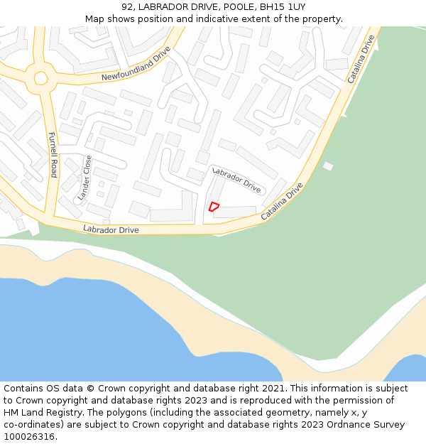92, LABRADOR DRIVE, POOLE, BH15 1UY: Location map and indicative extent of plot