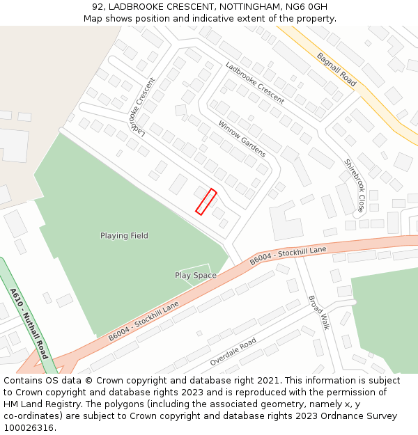 92, LADBROOKE CRESCENT, NOTTINGHAM, NG6 0GH: Location map and indicative extent of plot