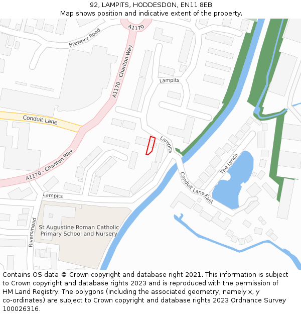 92, LAMPITS, HODDESDON, EN11 8EB: Location map and indicative extent of plot