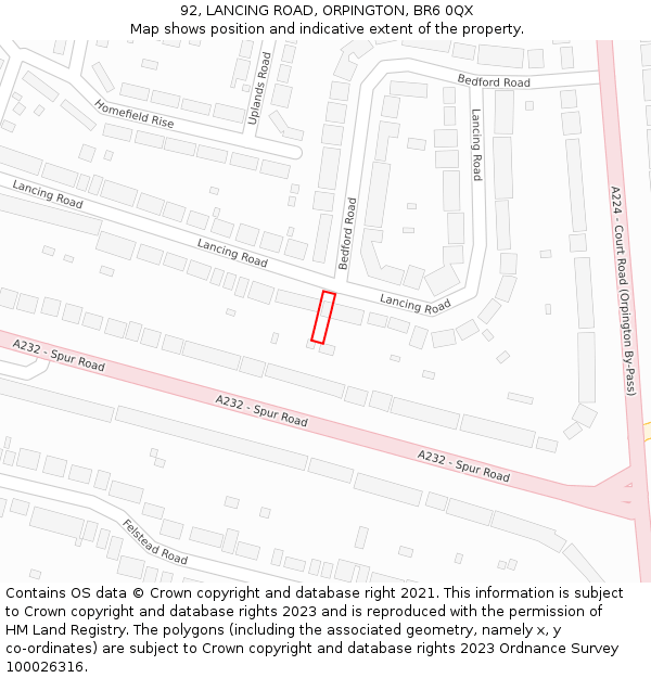 92, LANCING ROAD, ORPINGTON, BR6 0QX: Location map and indicative extent of plot