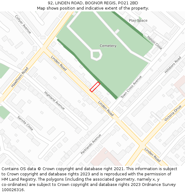 92, LINDEN ROAD, BOGNOR REGIS, PO21 2BD: Location map and indicative extent of plot