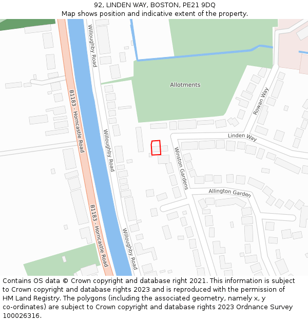 92, LINDEN WAY, BOSTON, PE21 9DQ: Location map and indicative extent of plot
