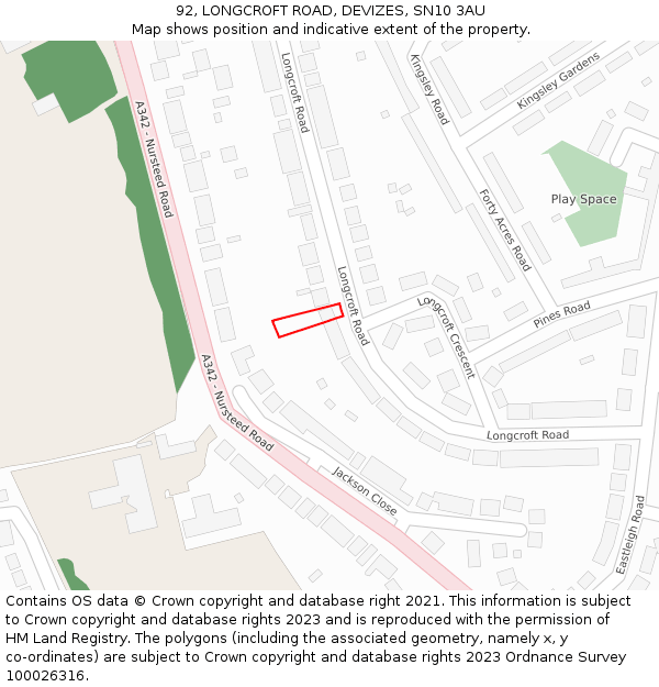 92, LONGCROFT ROAD, DEVIZES, SN10 3AU: Location map and indicative extent of plot