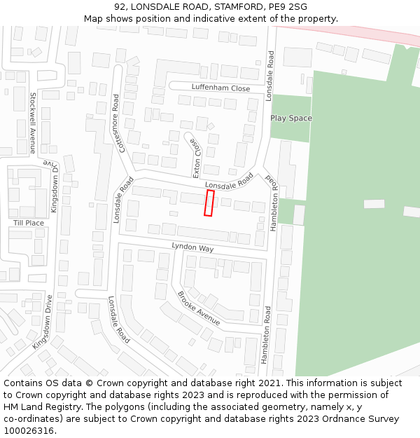 92, LONSDALE ROAD, STAMFORD, PE9 2SG: Location map and indicative extent of plot