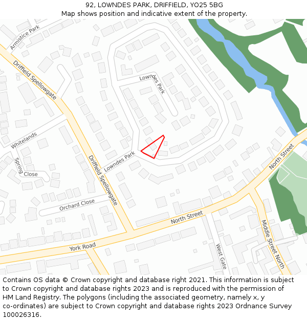 92, LOWNDES PARK, DRIFFIELD, YO25 5BG: Location map and indicative extent of plot