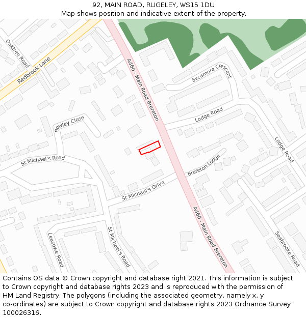 92, MAIN ROAD, RUGELEY, WS15 1DU: Location map and indicative extent of plot