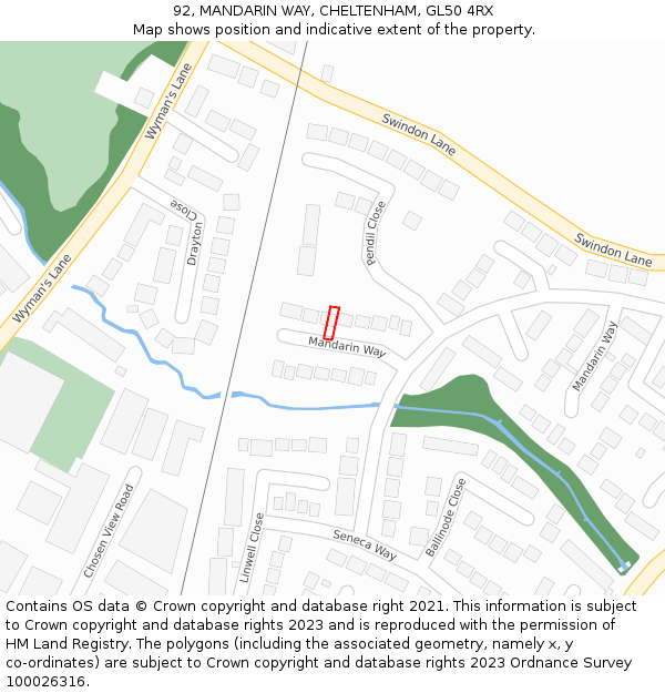 92, MANDARIN WAY, CHELTENHAM, GL50 4RX: Location map and indicative extent of plot