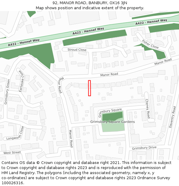 92, MANOR ROAD, BANBURY, OX16 3JN: Location map and indicative extent of plot