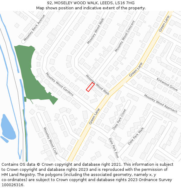 92, MOSELEY WOOD WALK, LEEDS, LS16 7HG: Location map and indicative extent of plot