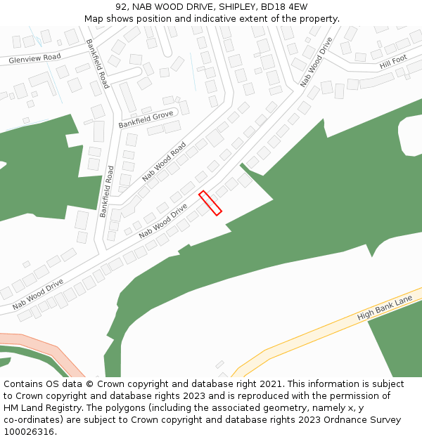 92, NAB WOOD DRIVE, SHIPLEY, BD18 4EW: Location map and indicative extent of plot