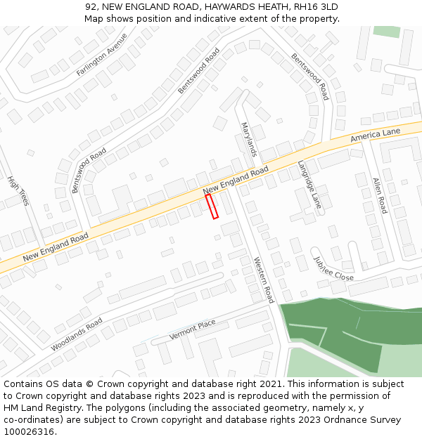 92, NEW ENGLAND ROAD, HAYWARDS HEATH, RH16 3LD: Location map and indicative extent of plot