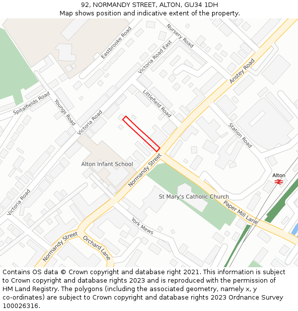 92, NORMANDY STREET, ALTON, GU34 1DH: Location map and indicative extent of plot