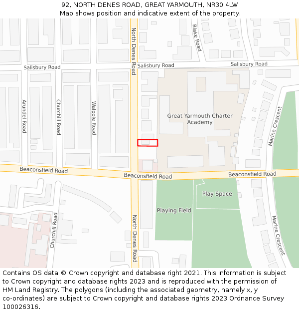 92, NORTH DENES ROAD, GREAT YARMOUTH, NR30 4LW: Location map and indicative extent of plot