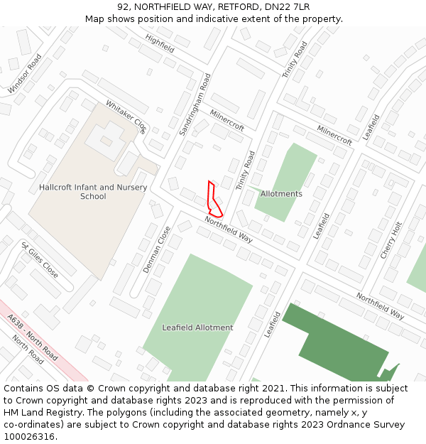 92, NORTHFIELD WAY, RETFORD, DN22 7LR: Location map and indicative extent of plot