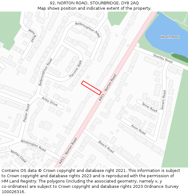 92, NORTON ROAD, STOURBRIDGE, DY8 2AQ: Location map and indicative extent of plot