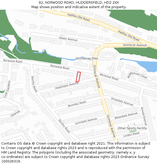 92, NORWOOD ROAD, HUDDERSFIELD, HD2 2XX: Location map and indicative extent of plot