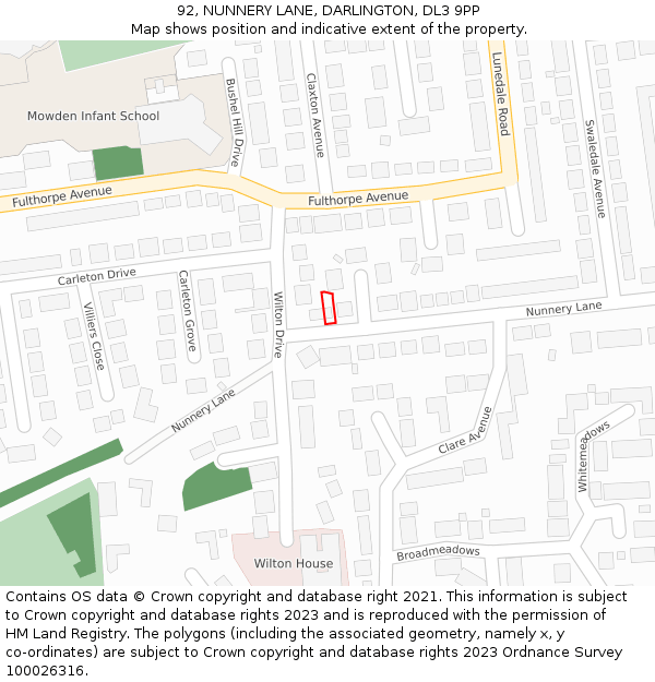 92, NUNNERY LANE, DARLINGTON, DL3 9PP: Location map and indicative extent of plot
