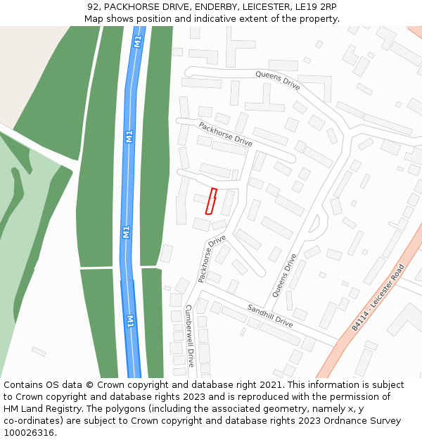 92, PACKHORSE DRIVE, ENDERBY, LEICESTER, LE19 2RP: Location map and indicative extent of plot