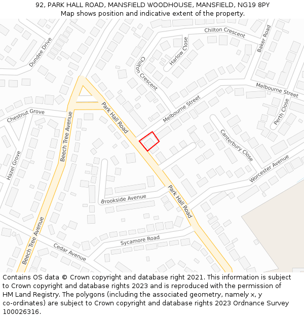 92, PARK HALL ROAD, MANSFIELD WOODHOUSE, MANSFIELD, NG19 8PY: Location map and indicative extent of plot