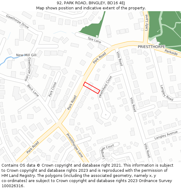 92, PARK ROAD, BINGLEY, BD16 4EJ: Location map and indicative extent of plot