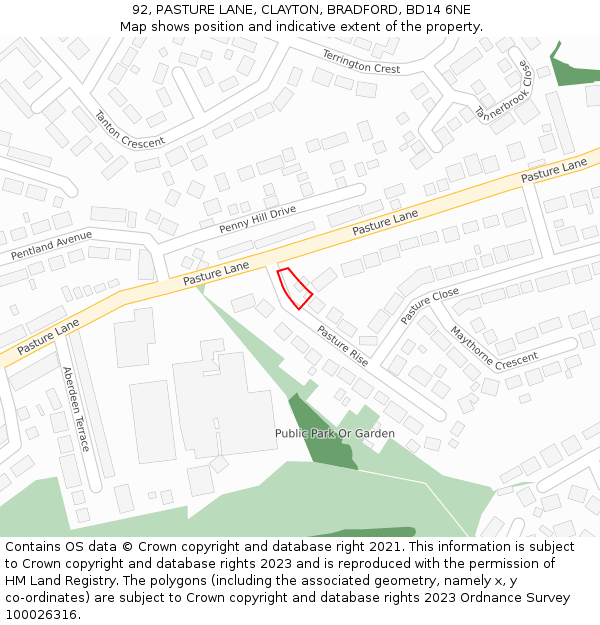 92, PASTURE LANE, CLAYTON, BRADFORD, BD14 6NE: Location map and indicative extent of plot