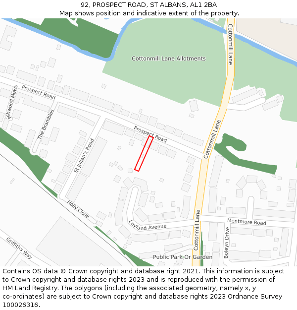 92, PROSPECT ROAD, ST ALBANS, AL1 2BA: Location map and indicative extent of plot