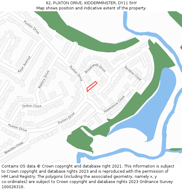 92, PUXTON DRIVE, KIDDERMINSTER, DY11 5HY: Location map and indicative extent of plot