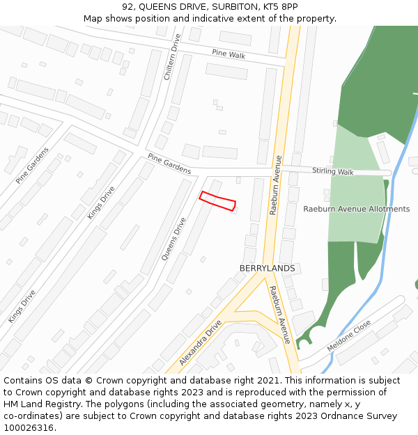 92, QUEENS DRIVE, SURBITON, KT5 8PP: Location map and indicative extent of plot