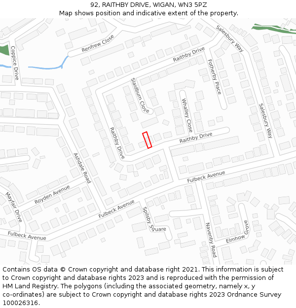 92, RAITHBY DRIVE, WIGAN, WN3 5PZ: Location map and indicative extent of plot