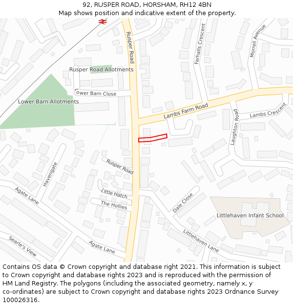 92, RUSPER ROAD, HORSHAM, RH12 4BN: Location map and indicative extent of plot