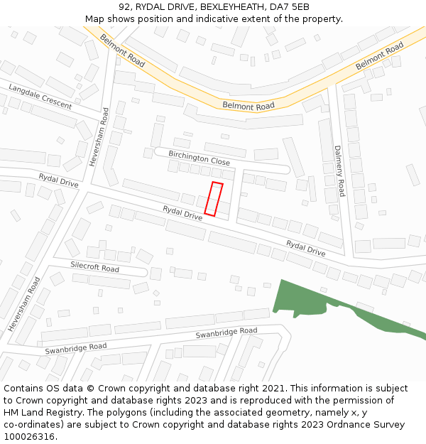 92, RYDAL DRIVE, BEXLEYHEATH, DA7 5EB: Location map and indicative extent of plot