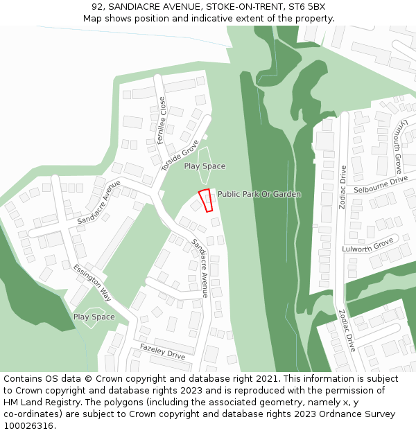 92, SANDIACRE AVENUE, STOKE-ON-TRENT, ST6 5BX: Location map and indicative extent of plot