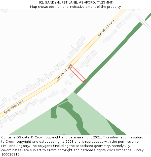 92, SANDYHURST LANE, ASHFORD, TN25 4NT: Location map and indicative extent of plot