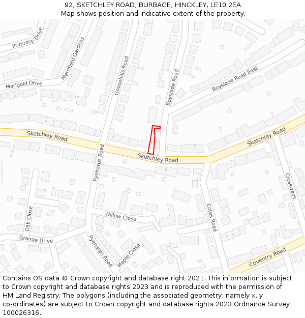 92, SKETCHLEY ROAD, BURBAGE, HINCKLEY, LE10 2EA: Location map and indicative extent of plot