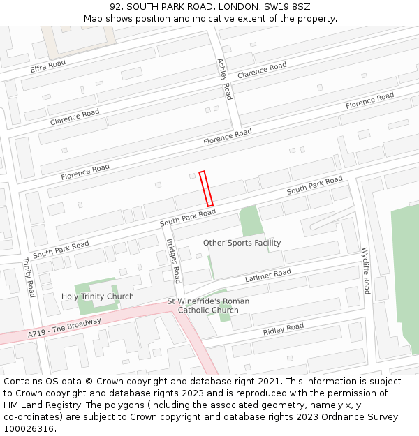 92, SOUTH PARK ROAD, LONDON, SW19 8SZ: Location map and indicative extent of plot