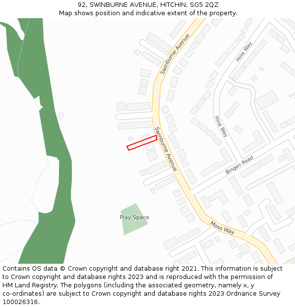 92, SWINBURNE AVENUE, HITCHIN, SG5 2QZ: Location map and indicative extent of plot
